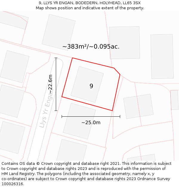 9, LLYS YR ENGAN, BODEDERN, HOLYHEAD, LL65 3SX: Plot and title map