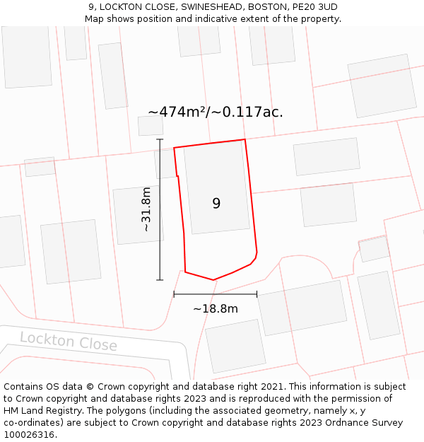 9, LOCKTON CLOSE, SWINESHEAD, BOSTON, PE20 3UD: Plot and title map