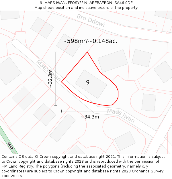 9, MAES IWAN, FFOSYFFIN, ABERAERON, SA46 0DE: Plot and title map