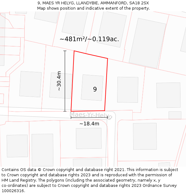 9, MAES YR HELYG, LLANDYBIE, AMMANFORD, SA18 2SX: Plot and title map