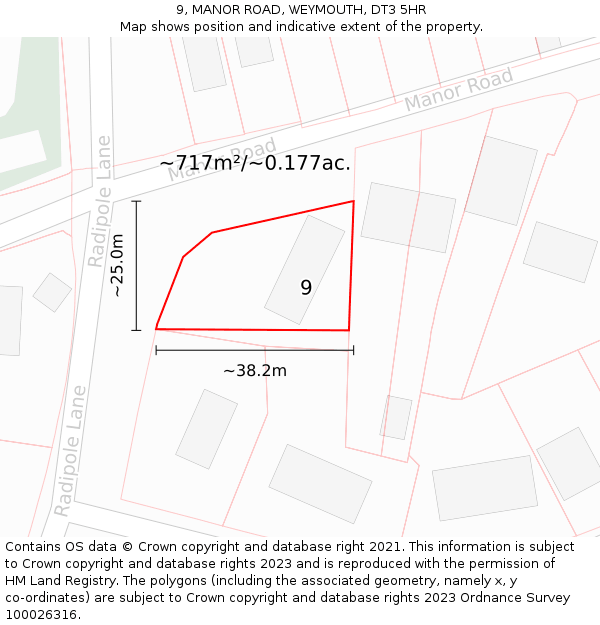 9, MANOR ROAD, WEYMOUTH, DT3 5HR: Plot and title map