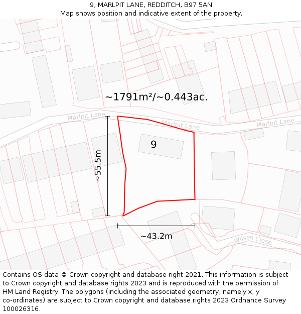 9, MARLPIT LANE, REDDITCH, B97 5AN: Plot and title map