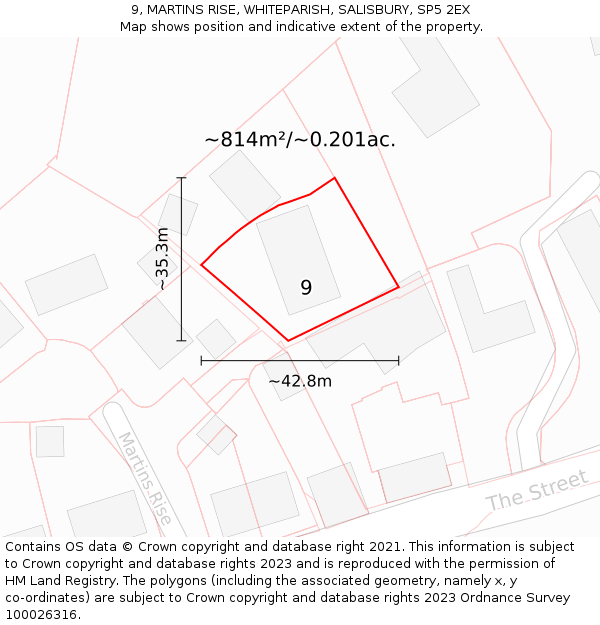 9, MARTINS RISE, WHITEPARISH, SALISBURY, SP5 2EX: Plot and title map