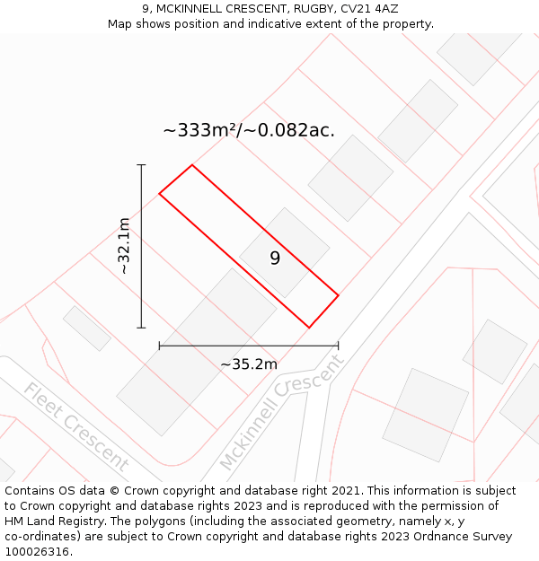 9, MCKINNELL CRESCENT, RUGBY, CV21 4AZ: Plot and title map