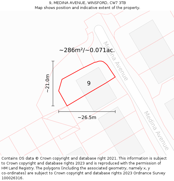 9, MEDINA AVENUE, WINSFORD, CW7 3TB: Plot and title map