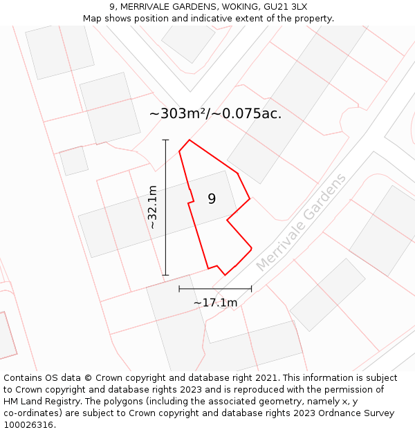 9, MERRIVALE GARDENS, WOKING, GU21 3LX: Plot and title map