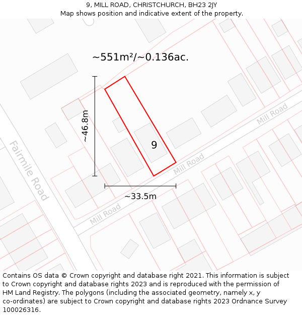 9, MILL ROAD, CHRISTCHURCH, BH23 2JY: Plot and title map