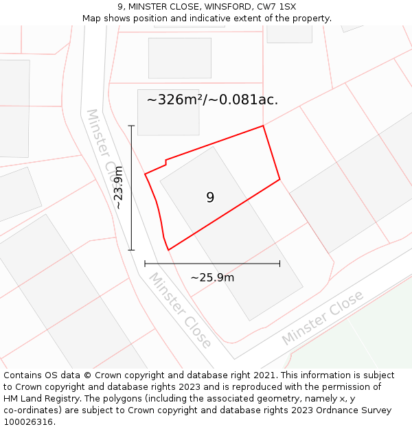 9, MINSTER CLOSE, WINSFORD, CW7 1SX: Plot and title map