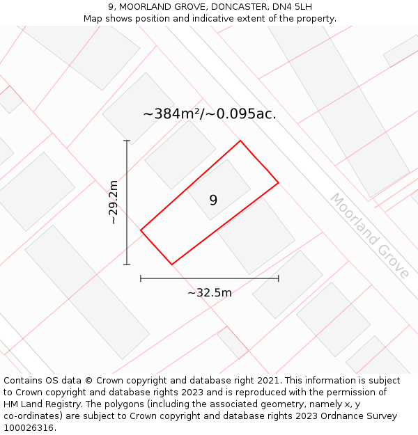 9, MOORLAND GROVE, DONCASTER, DN4 5LH: Plot and title map