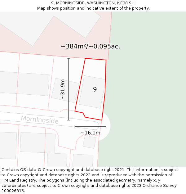 9, MORNINGSIDE, WASHINGTON, NE38 9JH: Plot and title map