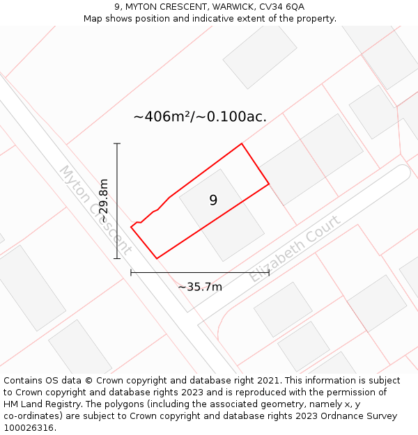 9, MYTON CRESCENT, WARWICK, CV34 6QA: Plot and title map