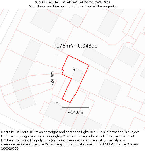 9, NARROW HALL MEADOW, WARWICK, CV34 6DR: Plot and title map