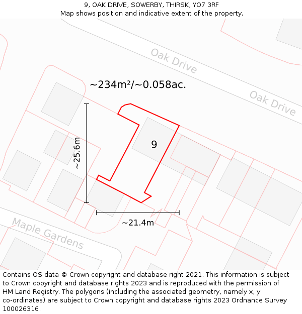 9, OAK DRIVE, SOWERBY, THIRSK, YO7 3RF: Plot and title map