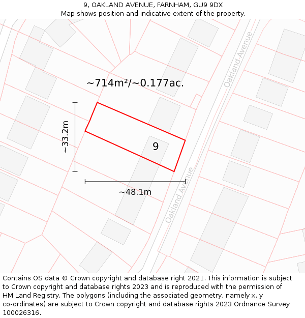 9, OAKLAND AVENUE, FARNHAM, GU9 9DX: Plot and title map