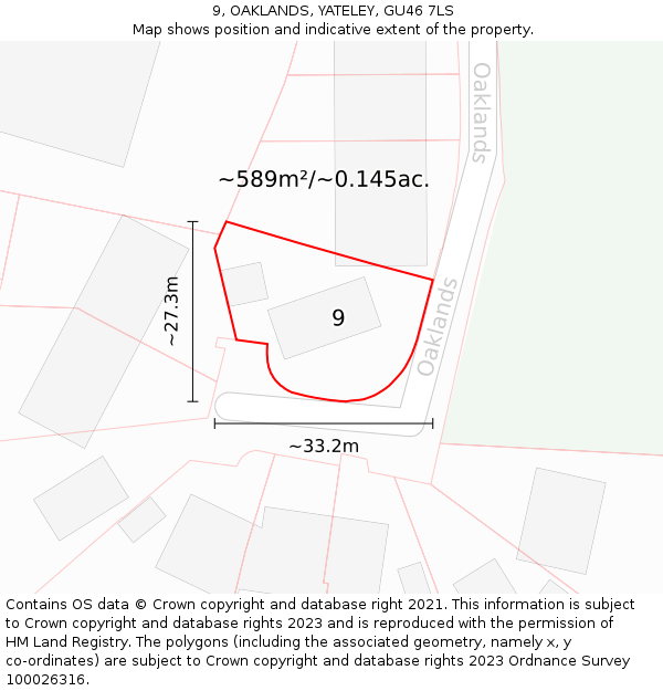 9, OAKLANDS, YATELEY, GU46 7LS: Plot and title map