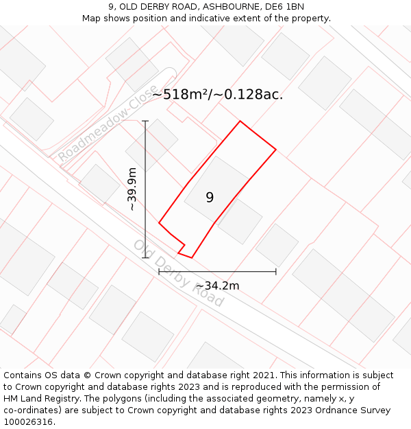 9, OLD DERBY ROAD, ASHBOURNE, DE6 1BN: Plot and title map