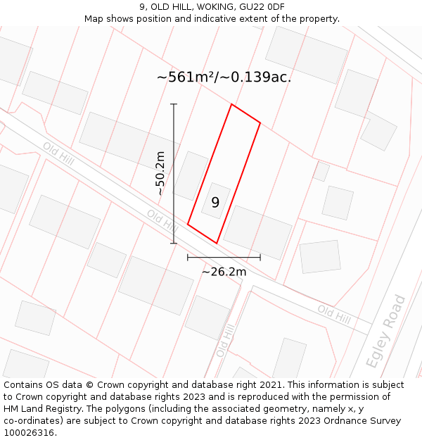 9, OLD HILL, WOKING, GU22 0DF: Plot and title map