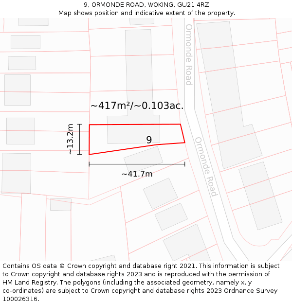 9, ORMONDE ROAD, WOKING, GU21 4RZ: Plot and title map