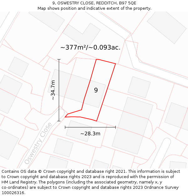 9, OSWESTRY CLOSE, REDDITCH, B97 5QE: Plot and title map