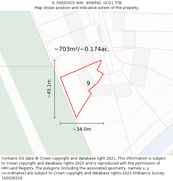 9, PADDOCK WAY, WOKING, GU21 5TB: Plot and title map