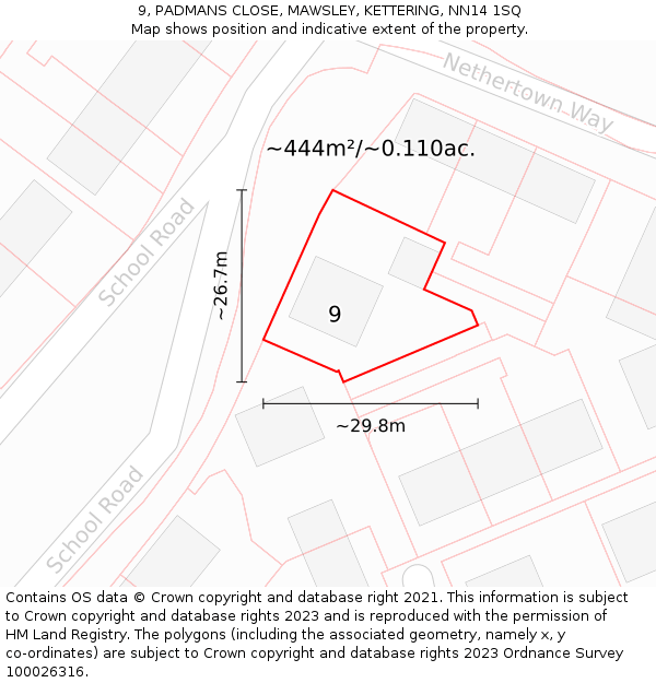 9, PADMANS CLOSE, MAWSLEY, KETTERING, NN14 1SQ: Plot and title map