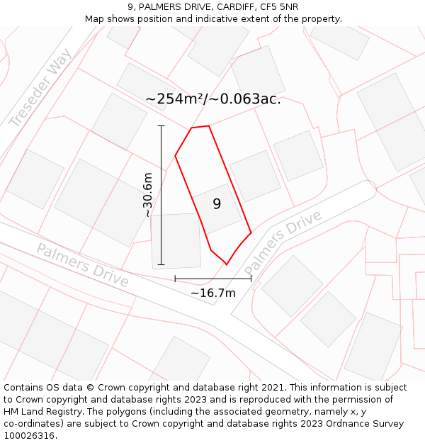 9, PALMERS DRIVE, CARDIFF, CF5 5NR: Plot and title map
