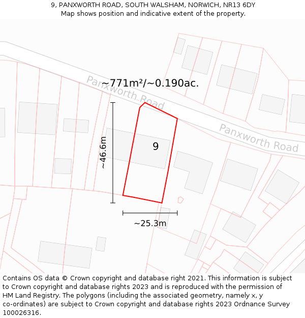 9, PANXWORTH ROAD, SOUTH WALSHAM, NORWICH, NR13 6DY: Plot and title map