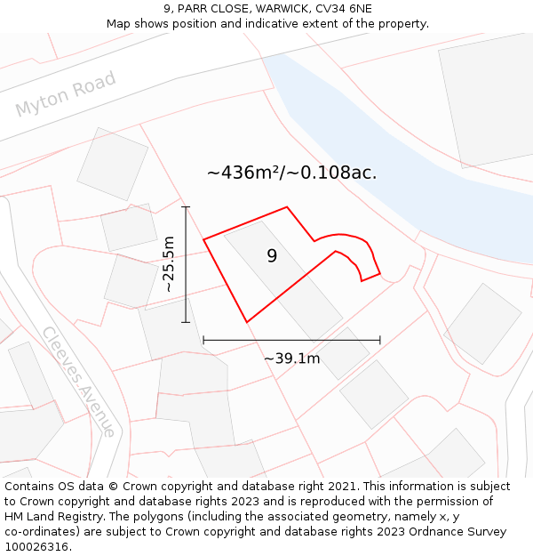 9, PARR CLOSE, WARWICK, CV34 6NE: Plot and title map