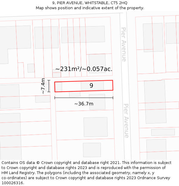 9, PIER AVENUE, WHITSTABLE, CT5 2HQ: Plot and title map