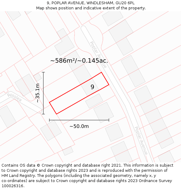 9, POPLAR AVENUE, WINDLESHAM, GU20 6PL: Plot and title map