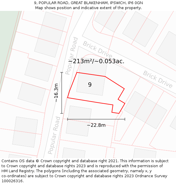 9, POPULAR ROAD, GREAT BLAKENHAM, IPSWICH, IP6 0GN: Plot and title map