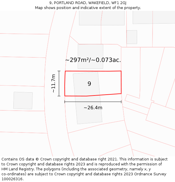 9, PORTLAND ROAD, WAKEFIELD, WF1 2GJ: Plot and title map