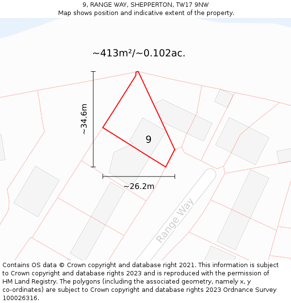 9, RANGE WAY, SHEPPERTON, TW17 9NW: Plot and title map