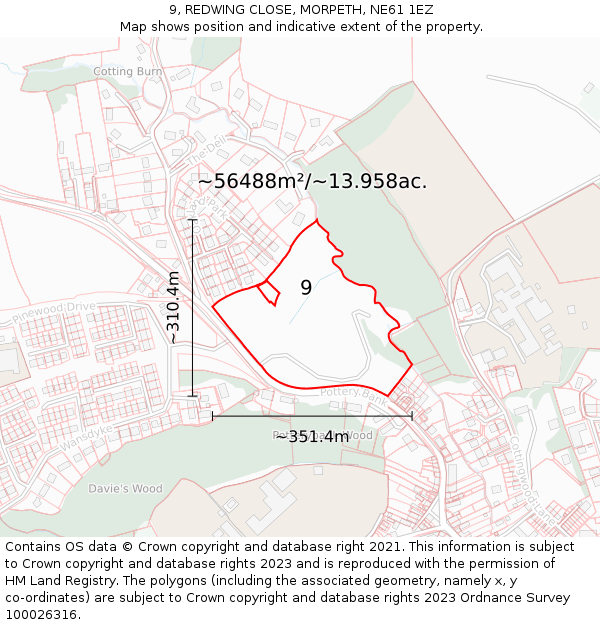 9, REDWING CLOSE, MORPETH, NE61 1EZ: Plot and title map