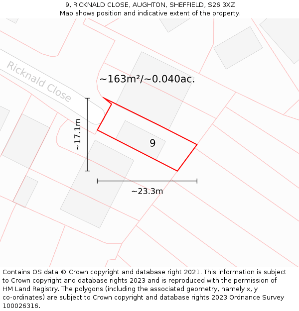 9, RICKNALD CLOSE, AUGHTON, SHEFFIELD, S26 3XZ: Plot and title map