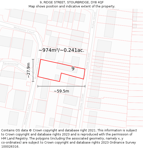 9, RIDGE STREET, STOURBRIDGE, DY8 4QF: Plot and title map