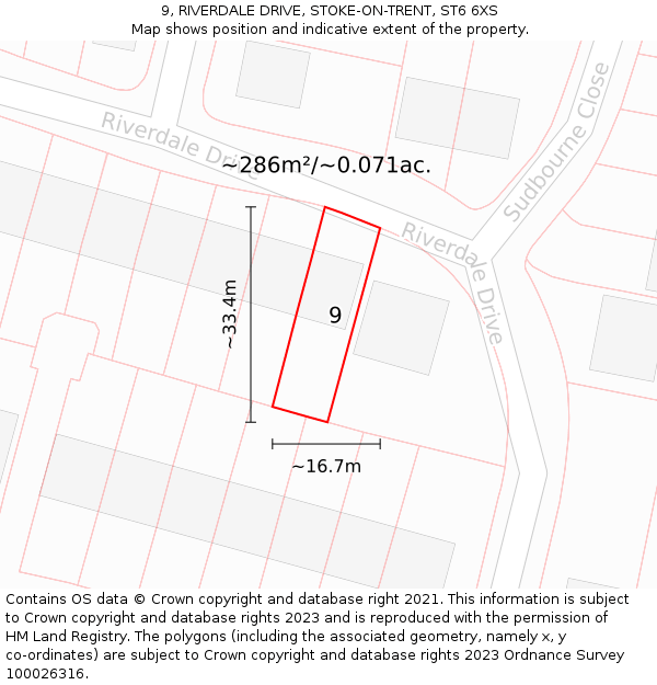 9, RIVERDALE DRIVE, STOKE-ON-TRENT, ST6 6XS: Plot and title map