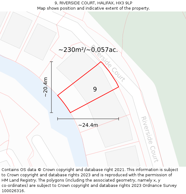 9, RIVERSIDE COURT, HALIFAX, HX3 9LP: Plot and title map