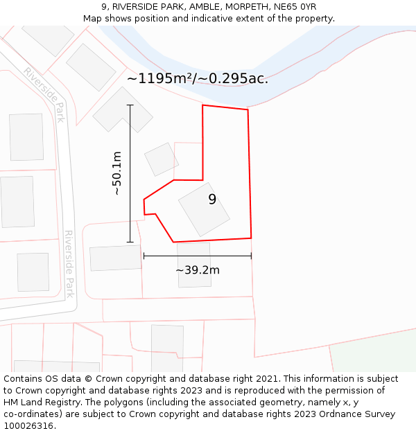 9, RIVERSIDE PARK, AMBLE, MORPETH, NE65 0YR: Plot and title map