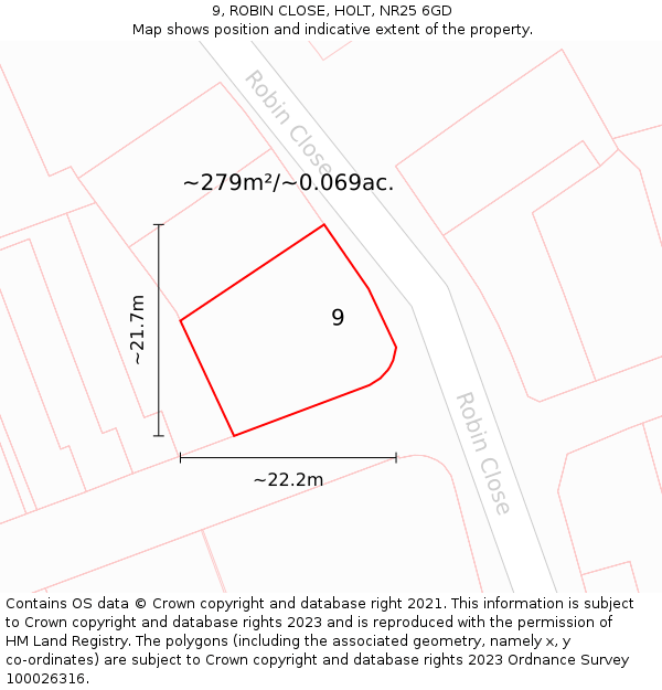 9, ROBIN CLOSE, HOLT, NR25 6GD: Plot and title map