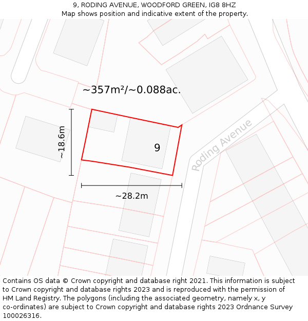9, RODING AVENUE, WOODFORD GREEN, IG8 8HZ: Plot and title map