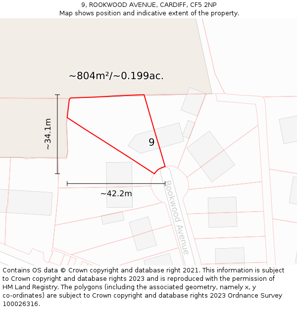 9, ROOKWOOD AVENUE, CARDIFF, CF5 2NP: Plot and title map
