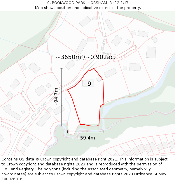 9, ROOKWOOD PARK, HORSHAM, RH12 1UB: Plot and title map