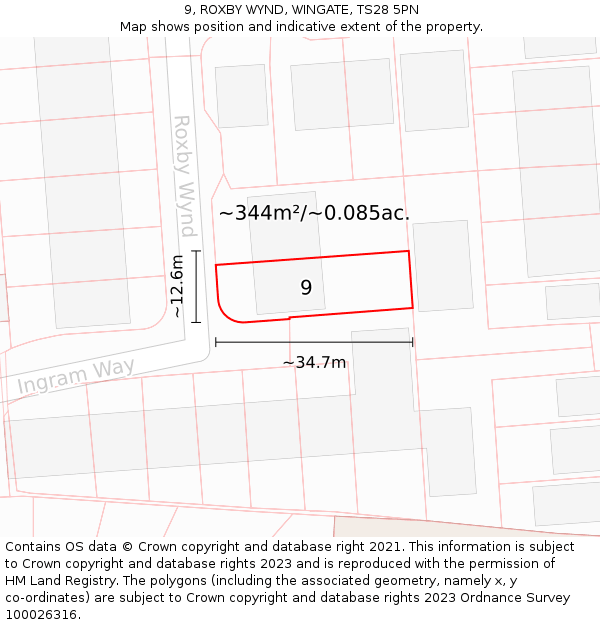 9, ROXBY WYND, WINGATE, TS28 5PN: Plot and title map