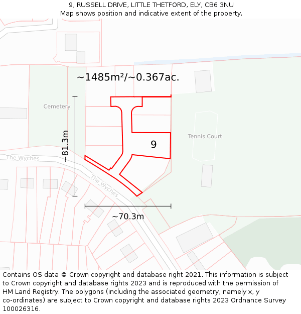 9, RUSSELL DRIVE, LITTLE THETFORD, ELY, CB6 3NU: Plot and title map