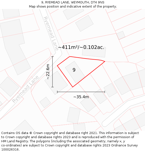 9, RYEMEAD LANE, WEYMOUTH, DT4 9NS: Plot and title map