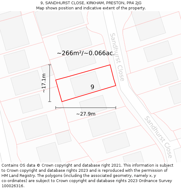 9, SANDHURST CLOSE, KIRKHAM, PRESTON, PR4 2JG: Plot and title map