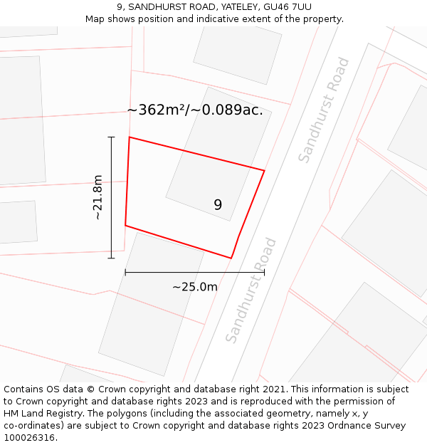 9, SANDHURST ROAD, YATELEY, GU46 7UU: Plot and title map