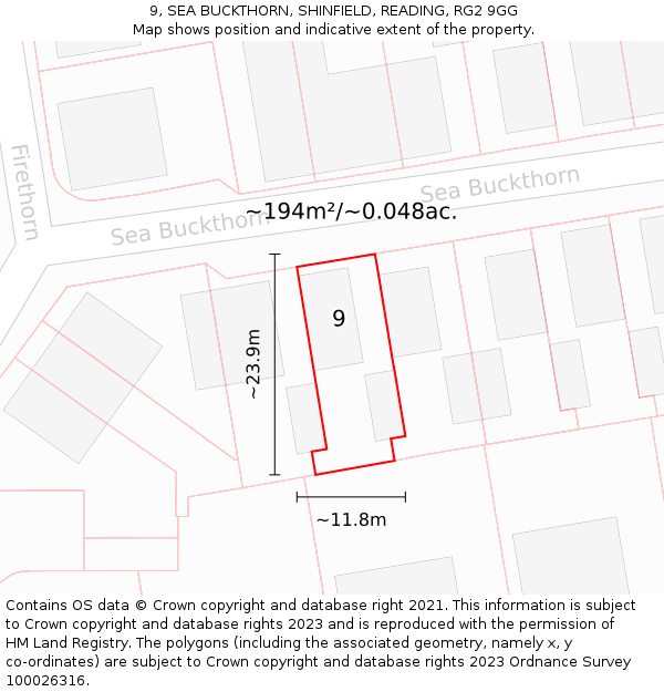 9, SEA BUCKTHORN, SHINFIELD, READING, RG2 9GG: Plot and title map