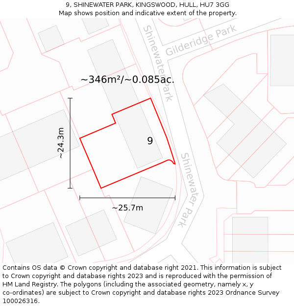 9, SHINEWATER PARK, KINGSWOOD, HULL, HU7 3GG: Plot and title map